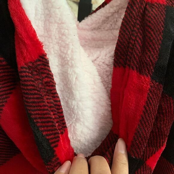 Unisex Buffalo plaid huggle one size fits most plush blanket hoodie - Picture 11 of 15
